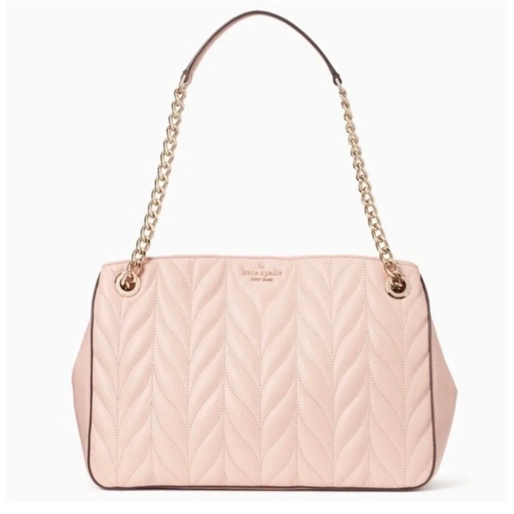 Kate Spade Large Shoulder Bag Briar Lane Quilted Emelyn Pink Leather Gold Chain